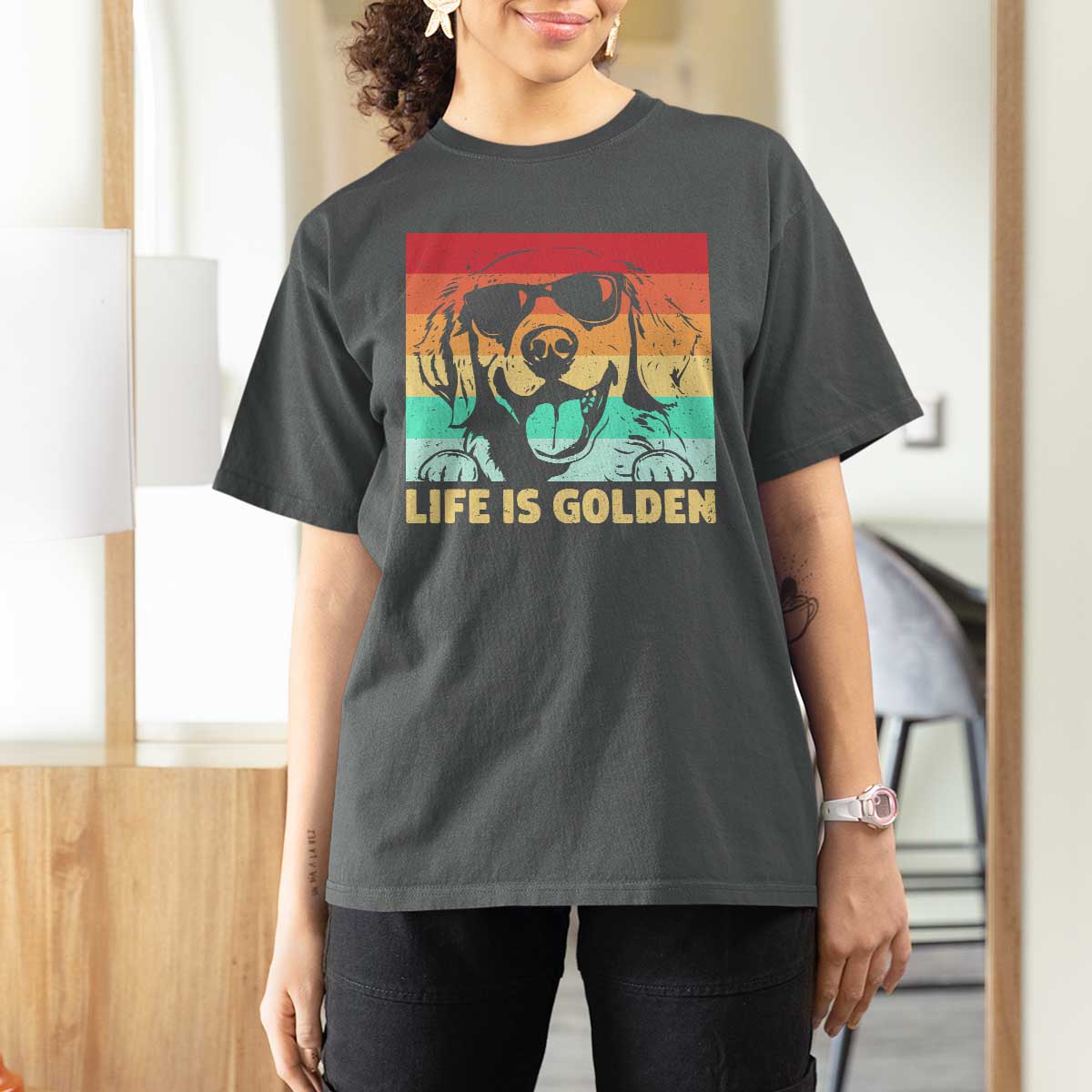 Golden Retriever Dog T Shirt For Women Life is Golden Retro Vintage - Wonder Print Shop