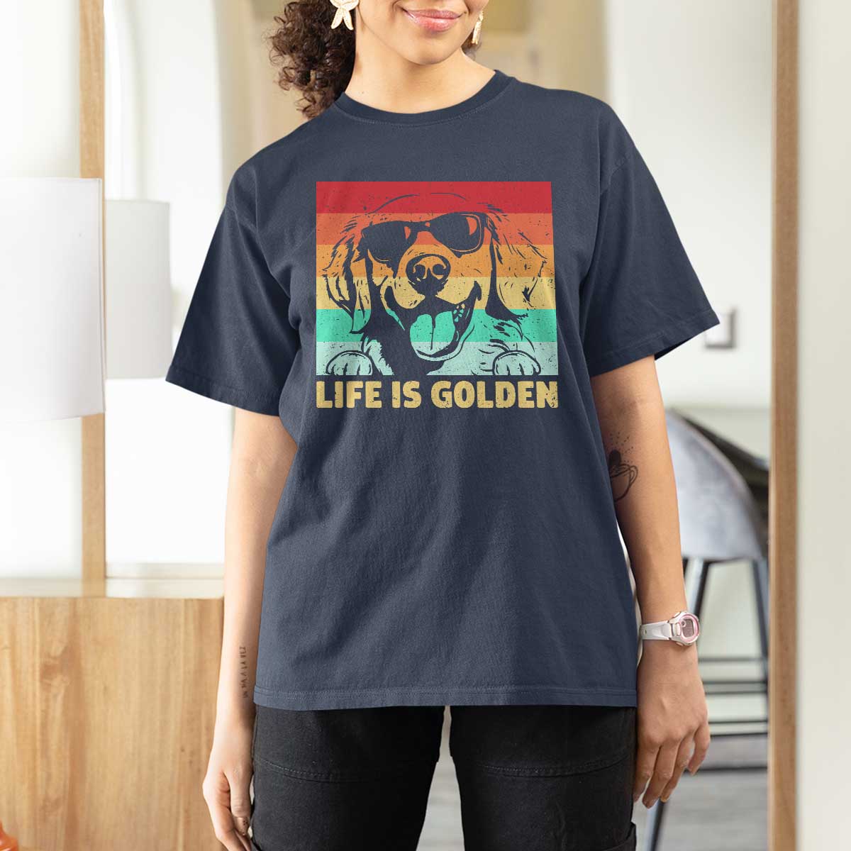 Golden Retriever Dog T Shirt For Women Life is Golden Retro Vintage - Wonder Print Shop