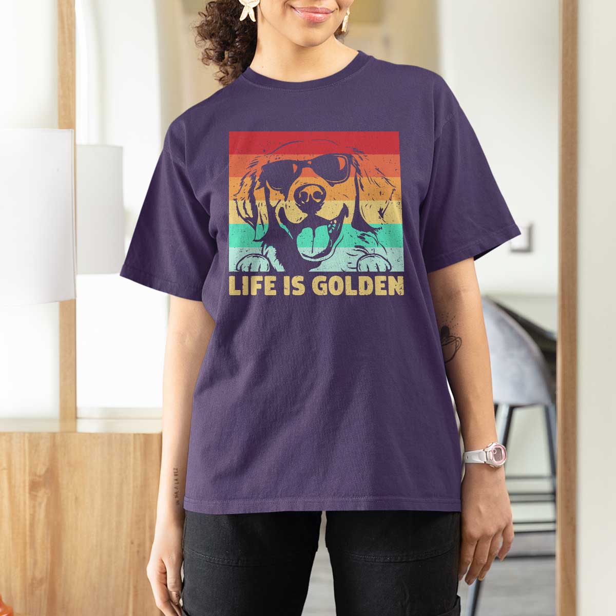 Golden Retriever Dog T Shirt For Women Life is Golden Retro Vintage - Wonder Print Shop