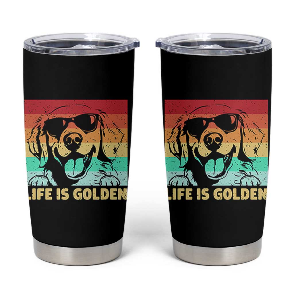Golden Retriever Dog Tumbler Cup Life is Golden Retro Vintage - Wonder Print Shop