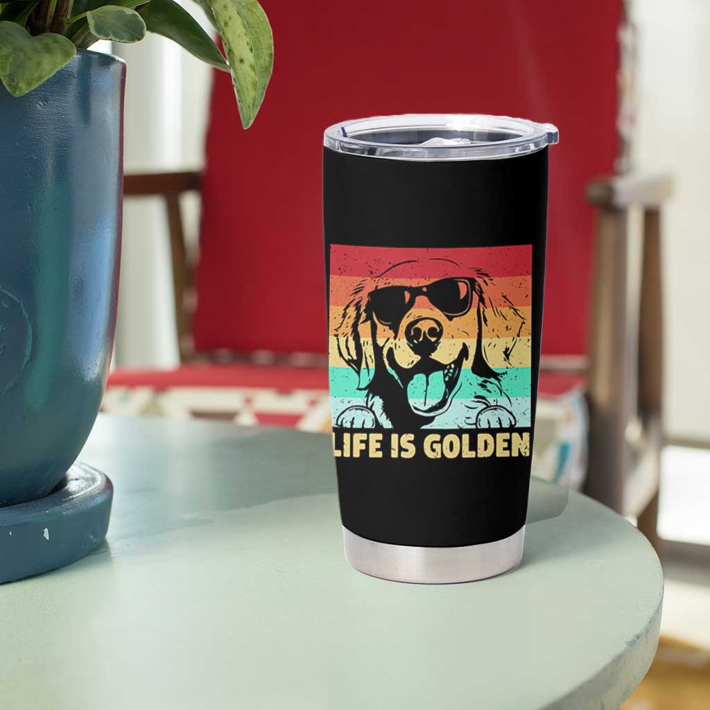Golden Retriever Dog Tumbler Cup Life is Golden Retro Vintage - Wonder Print Shop
