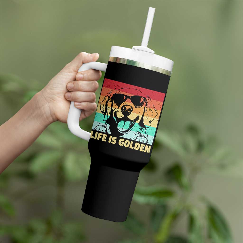 Golden Retriever Dog Tumbler With Handle Life is Golden Retro Vintage - Wonder Print Shop