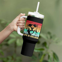 Golden Retriever Dog Tumbler With Handle Life is Golden Retro Vintage - Wonder Print Shop