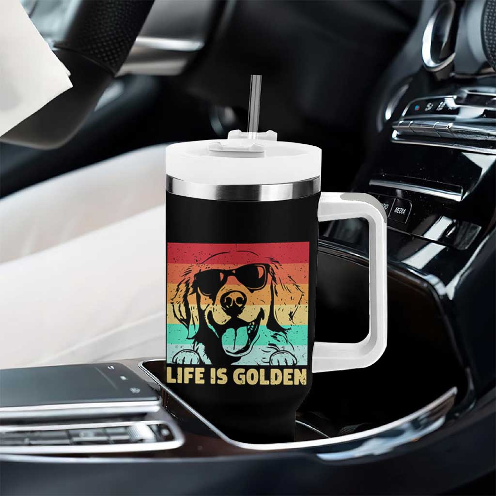 Golden Retriever Dog Tumbler With Handle Life is Golden Retro Vintage - Wonder Print Shop