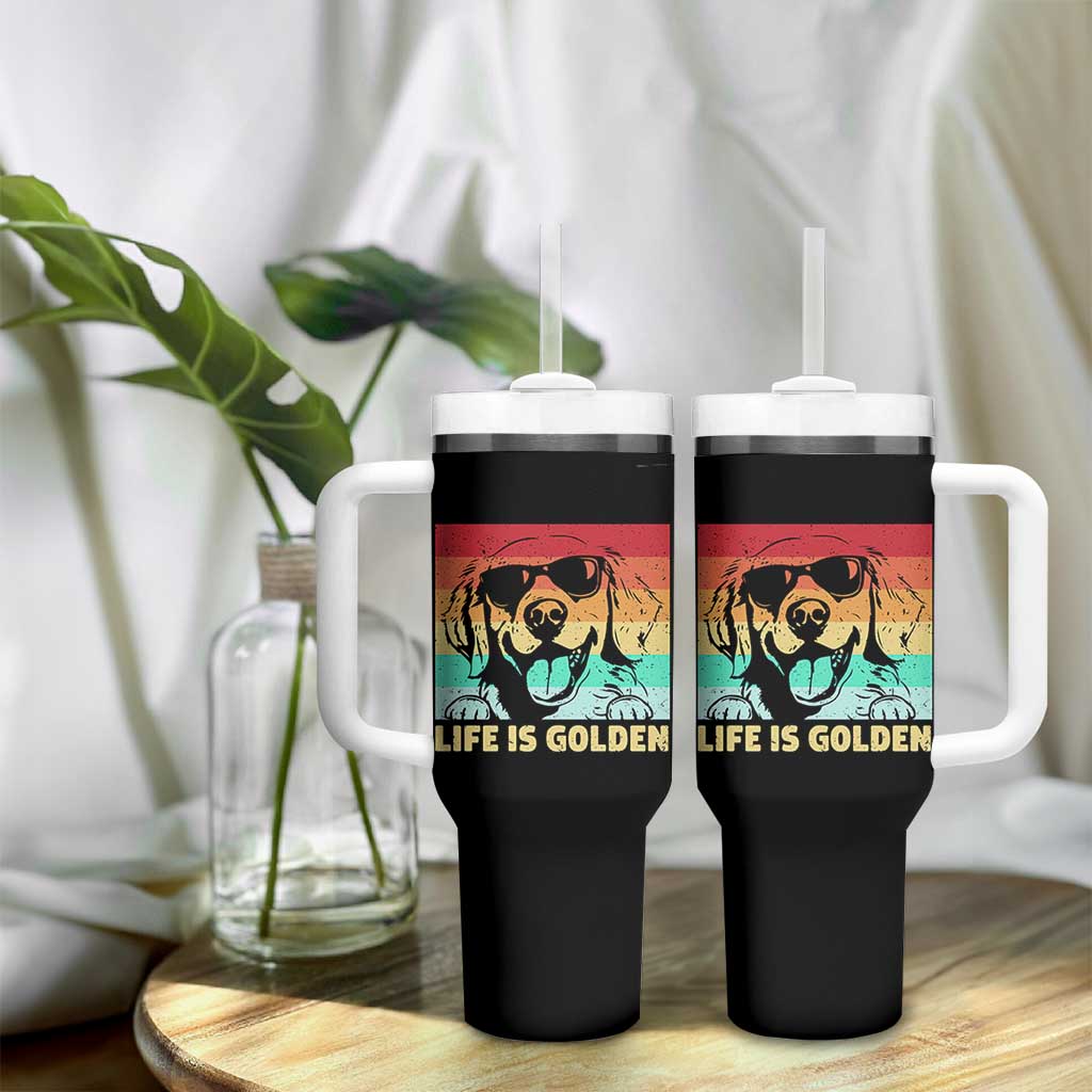 Golden Retriever Dog Tumbler With Handle Life is Golden Retro Vintage - Wonder Print Shop
