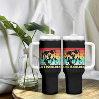 Golden Retriever Dog Tumbler With Handle Life is Golden Retro Vintage - Wonder Print Shop