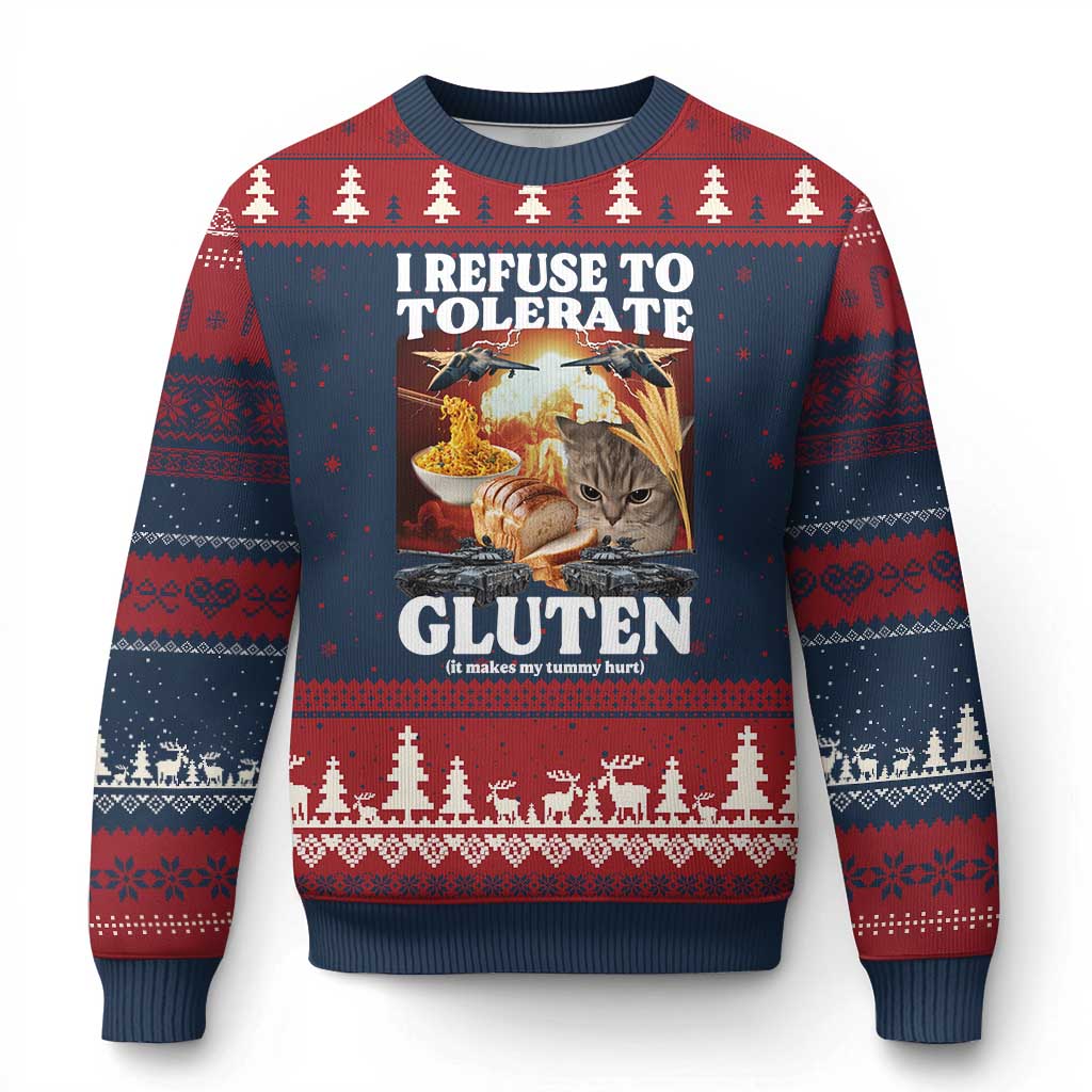 Gluten Intolerance Cat Meme Ugly Christmas Sweater I Refuse To Tolerate Gluten