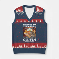 Gluten Intolerance Cat Meme V-Neck Knit Sweater Vest I Refuse To Tolerate Gluten