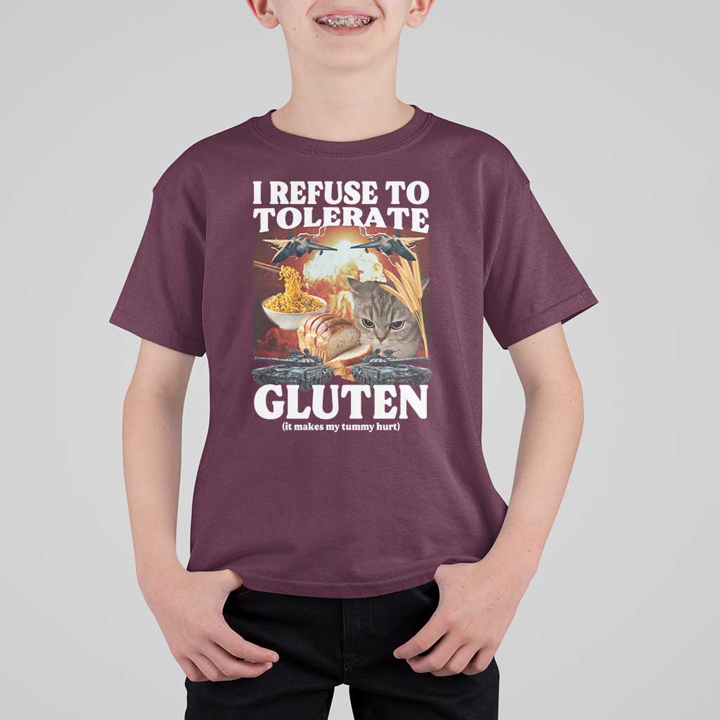 Gluten Intolerance Cat Meme T Shirt For Kid I Refuse To Tolerate Gluten