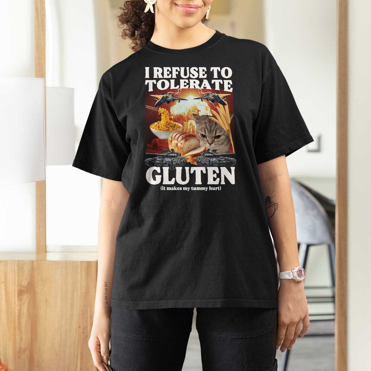 Gluten Intolerance Cat Meme T Shirt For Women I Refuse To Tolerate Gluten