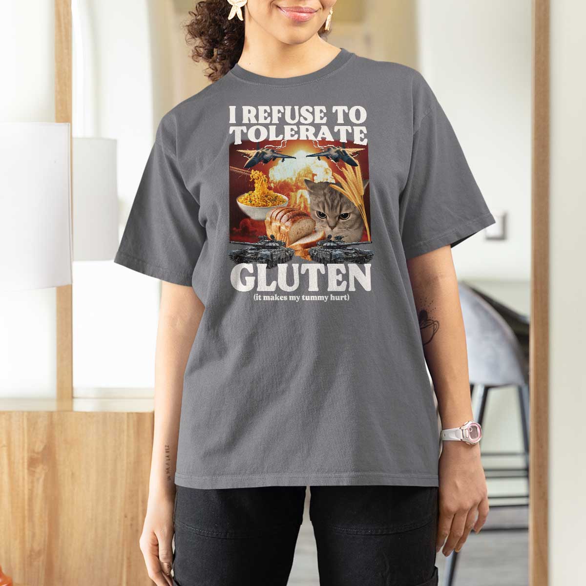 Gluten Intolerance Cat Meme T Shirt For Women I Refuse To Tolerate Gluten