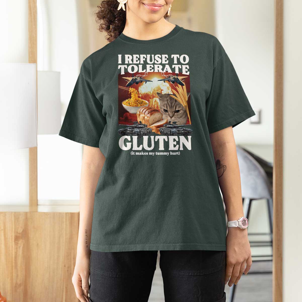 Gluten Intolerance Cat Meme T Shirt For Women I Refuse To Tolerate Gluten