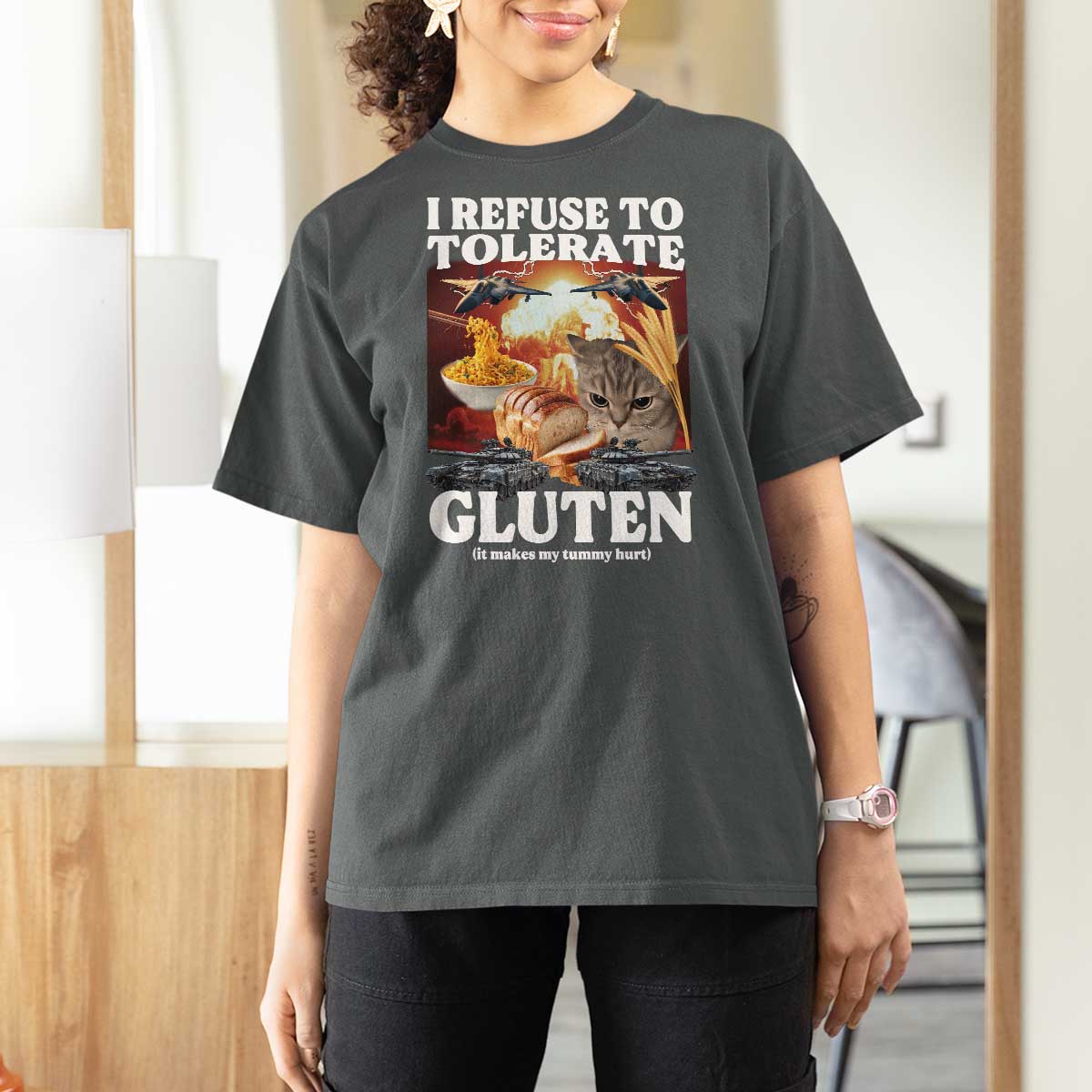 Gluten Intolerance Cat Meme T Shirt For Women I Refuse To Tolerate Gluten
