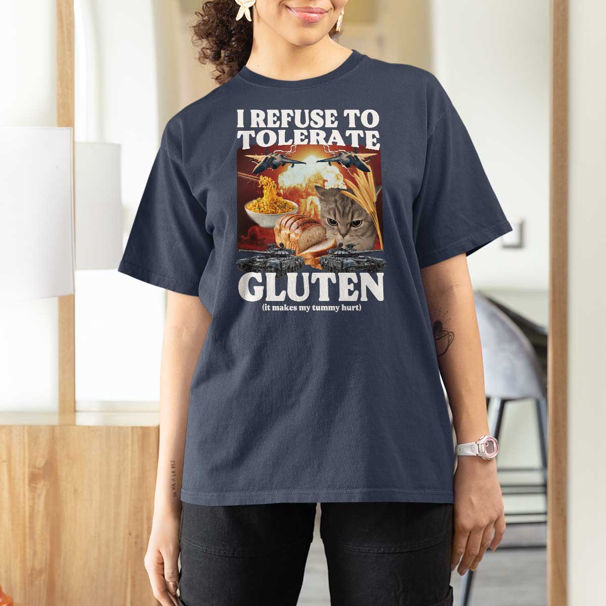 Gluten Intolerance Cat Meme T Shirt For Women I Refuse To Tolerate Gluten