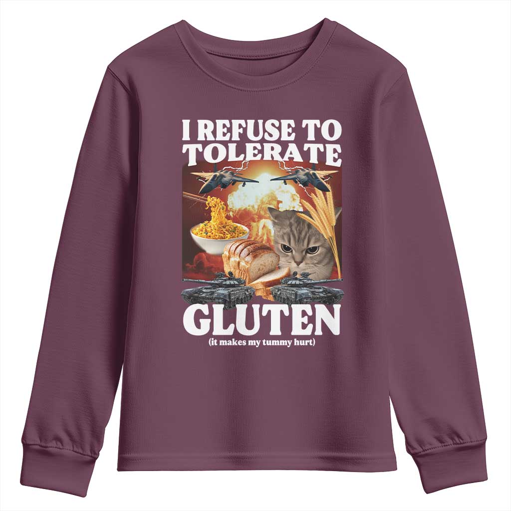 Gluten Intolerance Cat Meme Youth Sweatshirt I Refuse To Tolerate Gluten