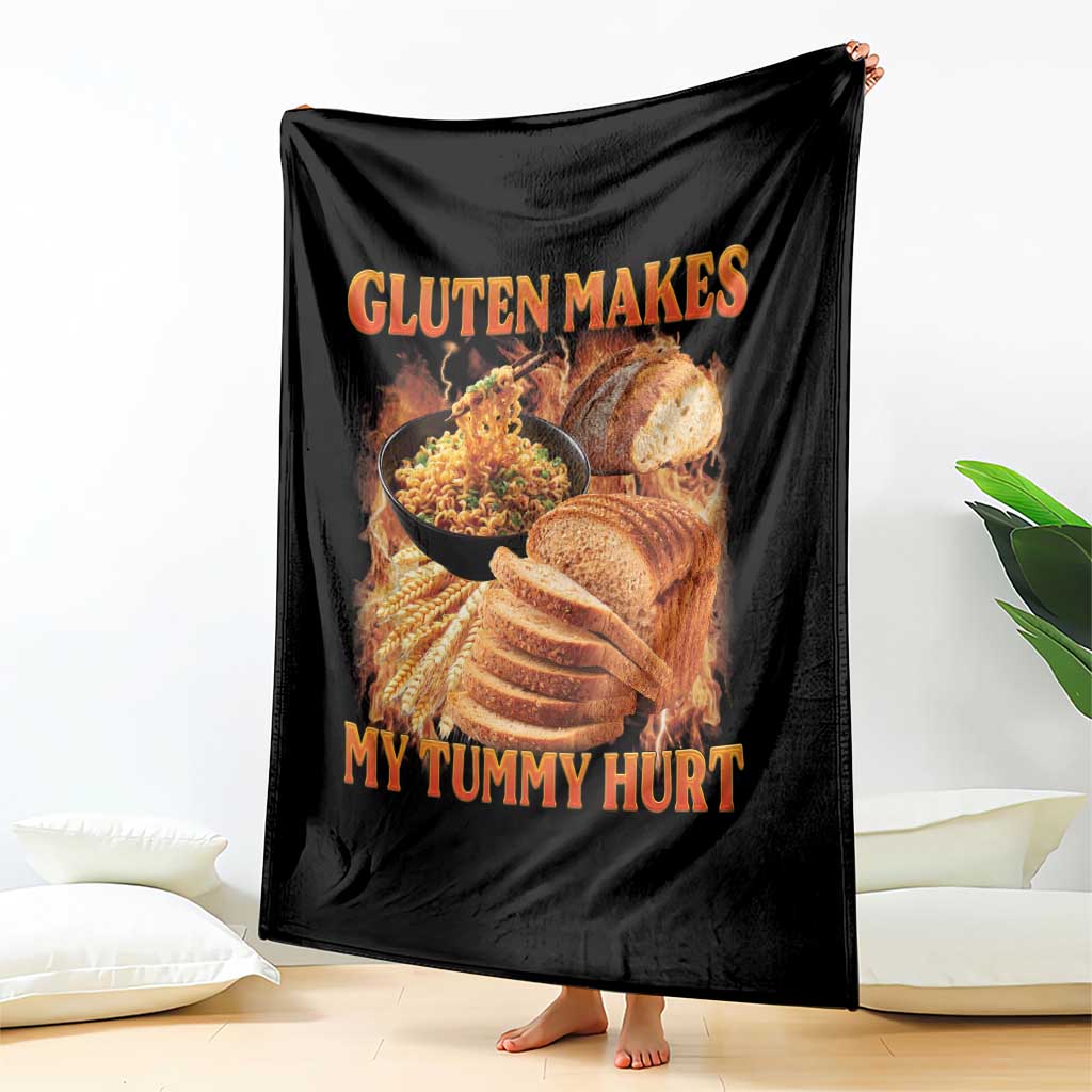 Funny Gluten Free Throw Blanket Gluten Makes My Tummy Hurt Vintage Bootleg Graphic
