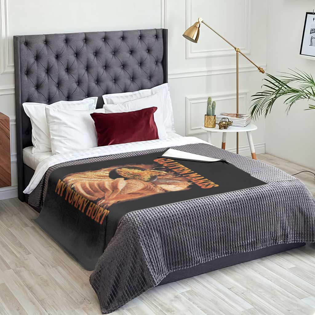 Funny Gluten Free Throw Blanket Gluten Makes My Tummy Hurt Vintage Bootleg Graphic