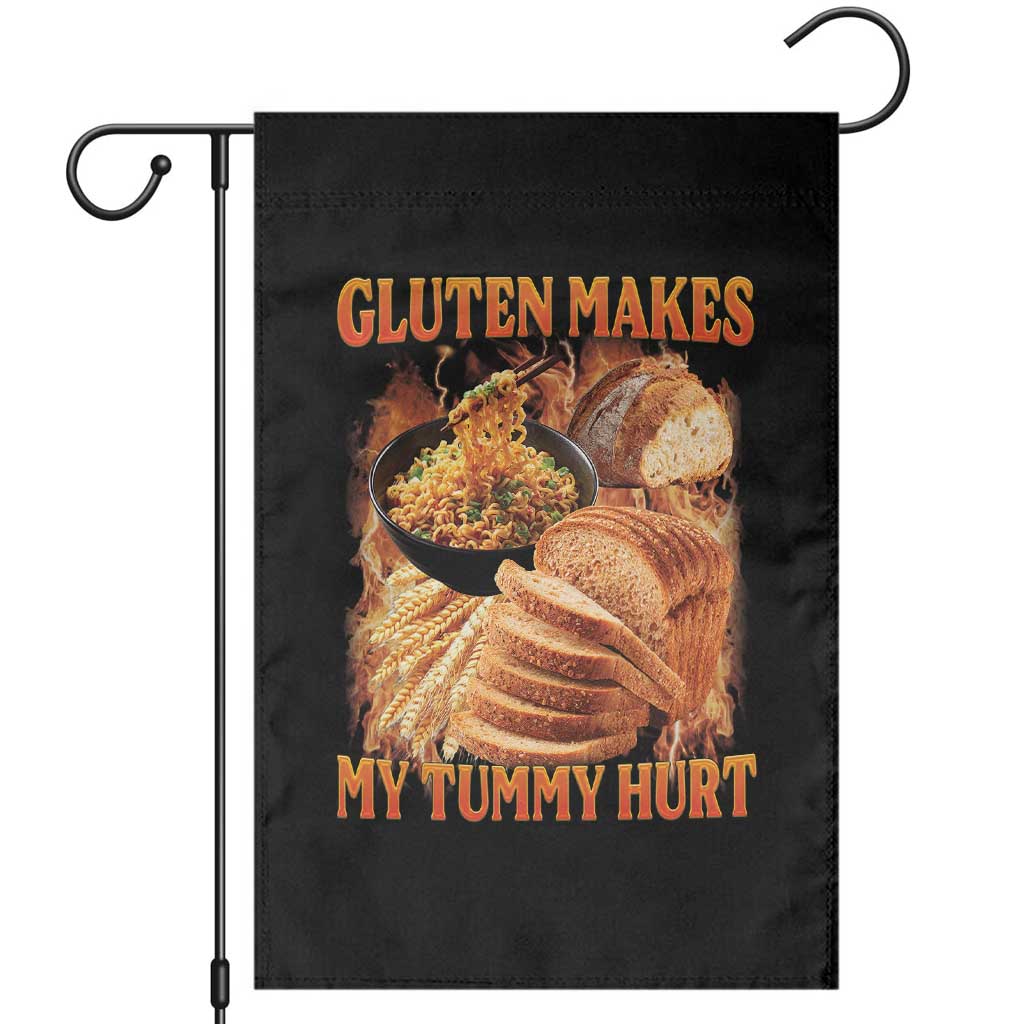 Funny Gluten Free Garden Flag Gluten Makes My Tummy Hurt Vintage Bootleg Graphic