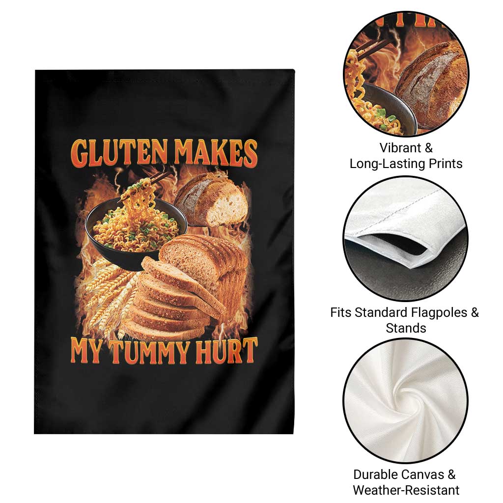 Funny Gluten Free Garden Flag Gluten Makes My Tummy Hurt Vintage Bootleg Graphic