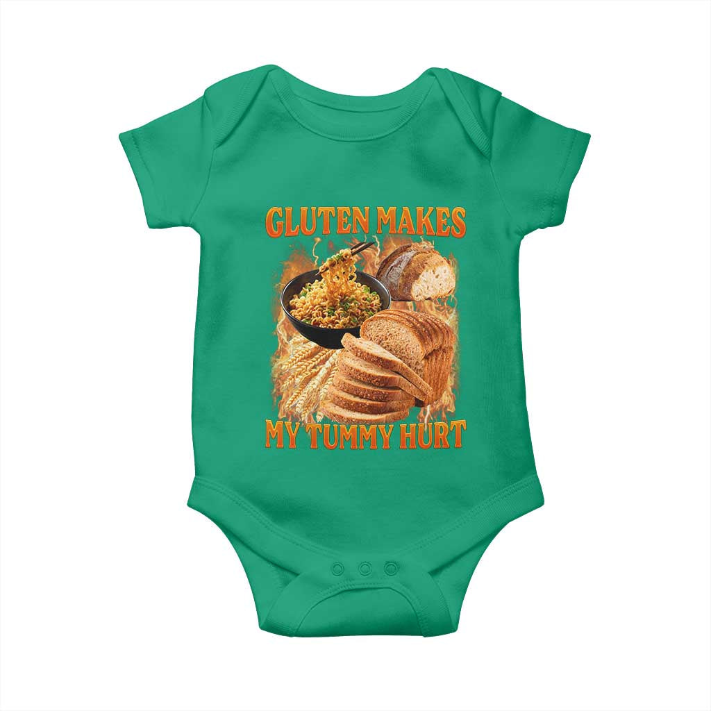 Funny Gluten Free Baby Onesie Gluten Makes My Tummy Hurt Vintage Bootleg Graphic