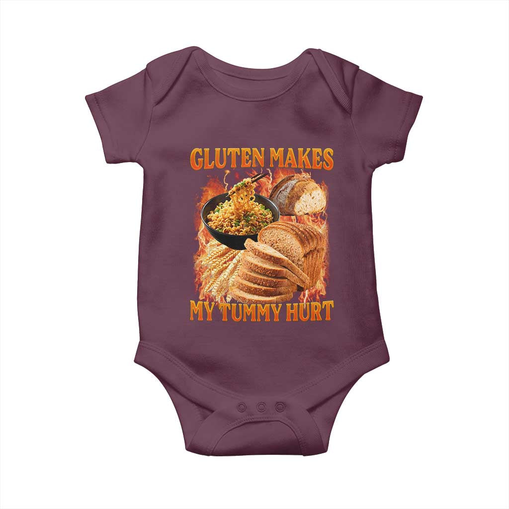 Funny Gluten Free Baby Onesie Gluten Makes My Tummy Hurt Vintage Bootleg Graphic