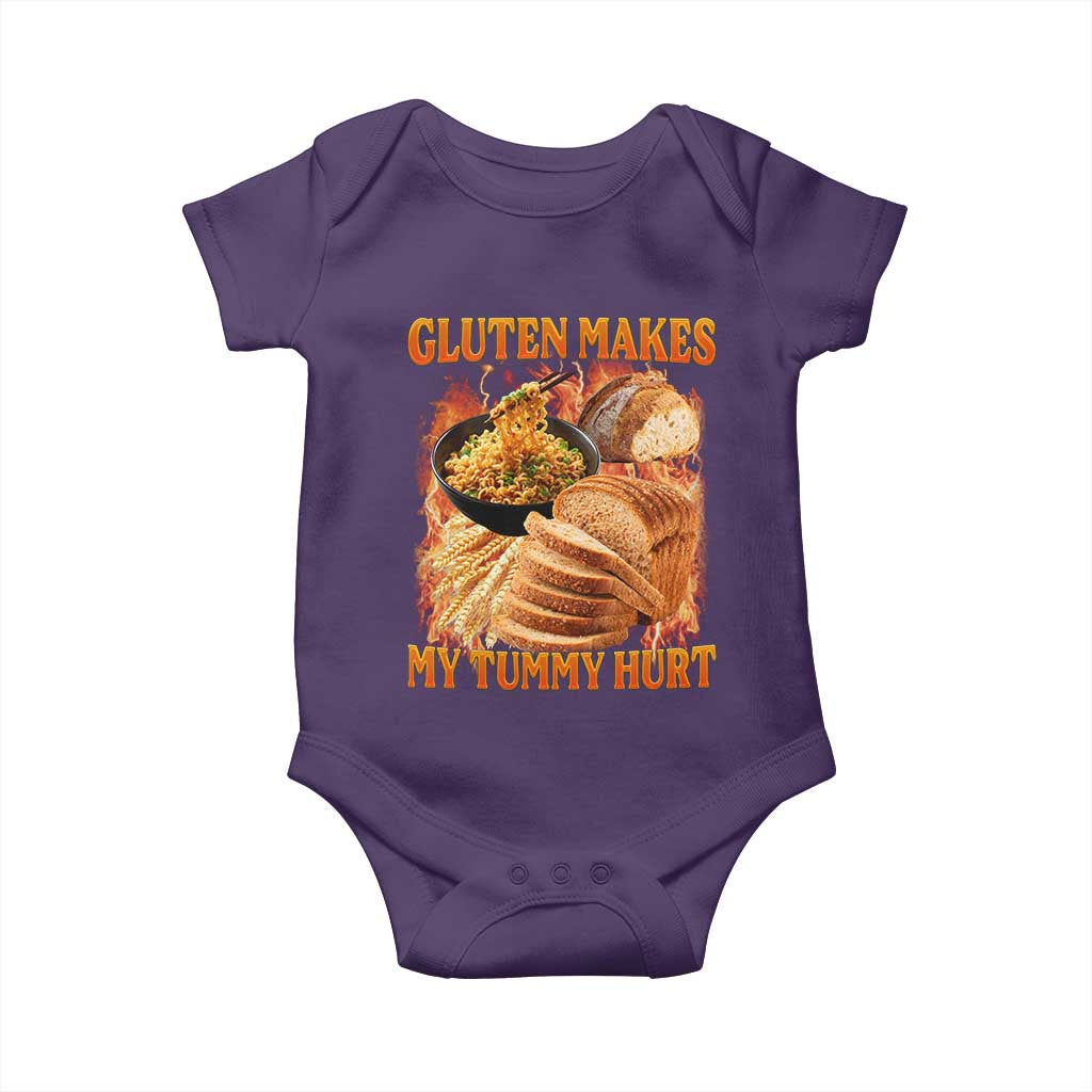 Funny Gluten Free Baby Onesie Gluten Makes My Tummy Hurt Vintage Bootleg Graphic