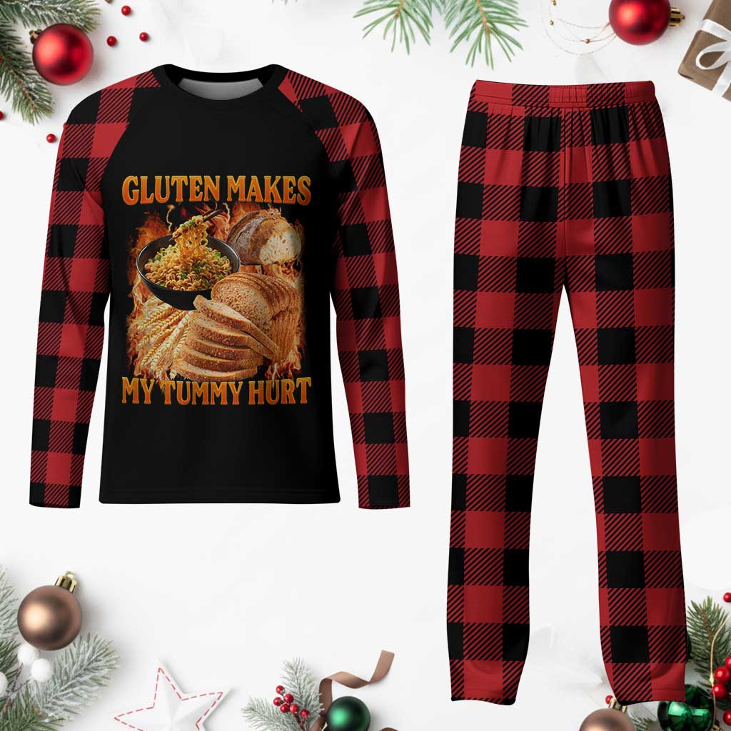 Funny Gluten Free Plaid Pajama Set Gluten Makes My Tummy Hurt Vintage Bootleg Graphic