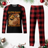 Funny Gluten Free Plaid Pajama Set Gluten Makes My Tummy Hurt Vintage Bootleg Graphic