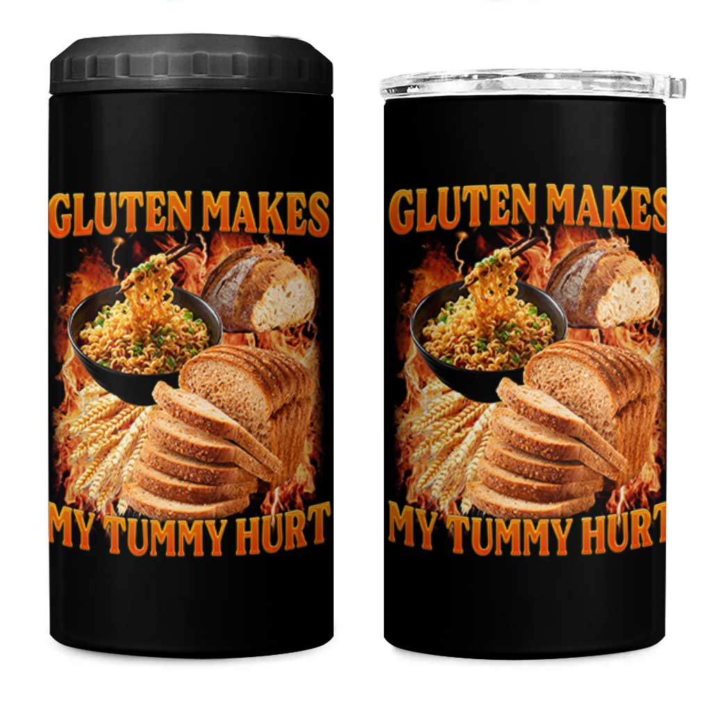 Funny Gluten Free 4 in 1 Can Cooler Tumbler Gluten Makes My Tummy Hurt Vintage Bootleg Graphic