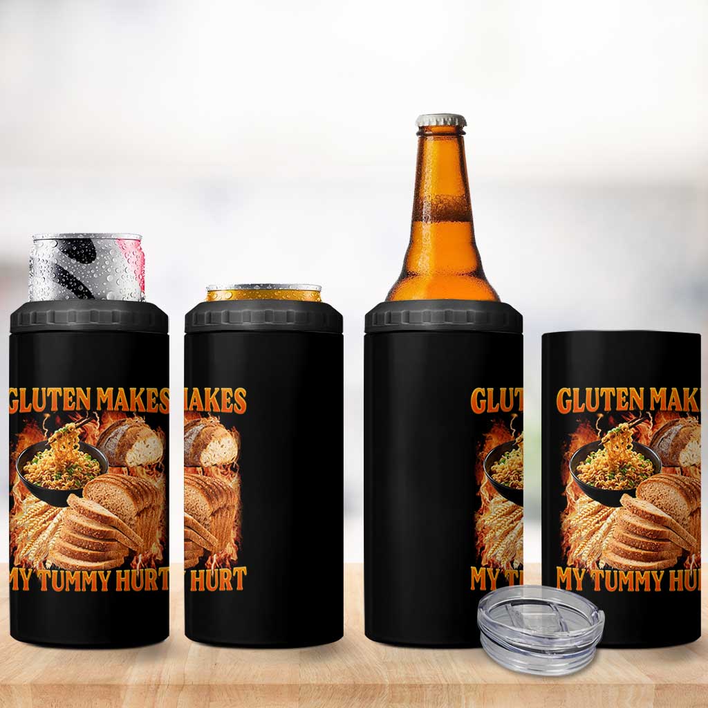 Funny Gluten Free 4 in 1 Can Cooler Tumbler Gluten Makes My Tummy Hurt Vintage Bootleg Graphic