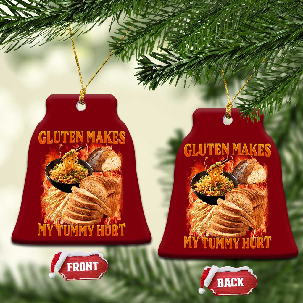 Funny Gluten Free Ceramic Ornament Gluten Makes My Tummy Hurt Vintage Bootleg Graphic