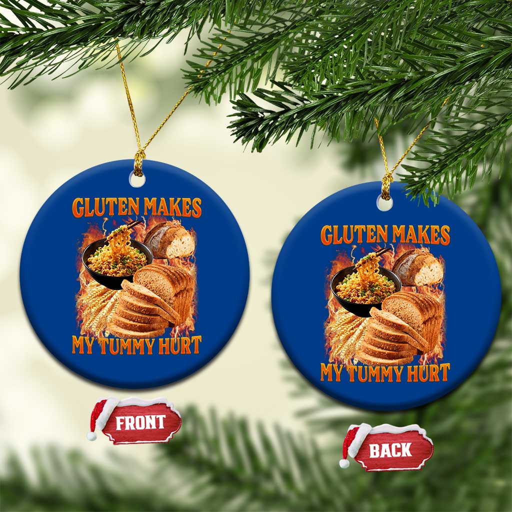 Funny Gluten Free Ceramic Ornament Gluten Makes My Tummy Hurt Vintage Bootleg Graphic