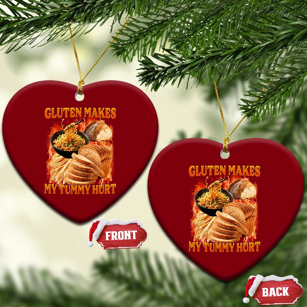 Funny Gluten Free Ceramic Ornament Gluten Makes My Tummy Hurt Vintage Bootleg Graphic
