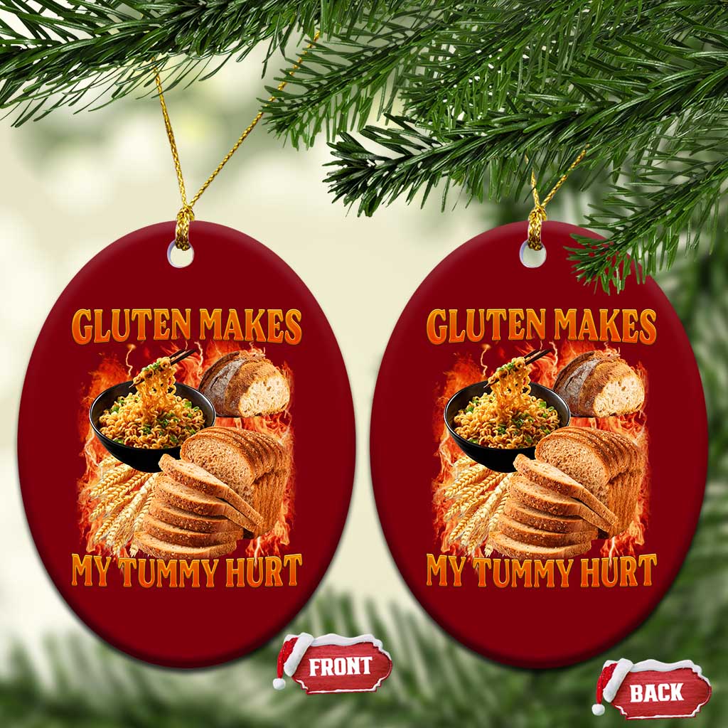 Funny Gluten Free Ceramic Ornament Gluten Makes My Tummy Hurt Vintage Bootleg Graphic