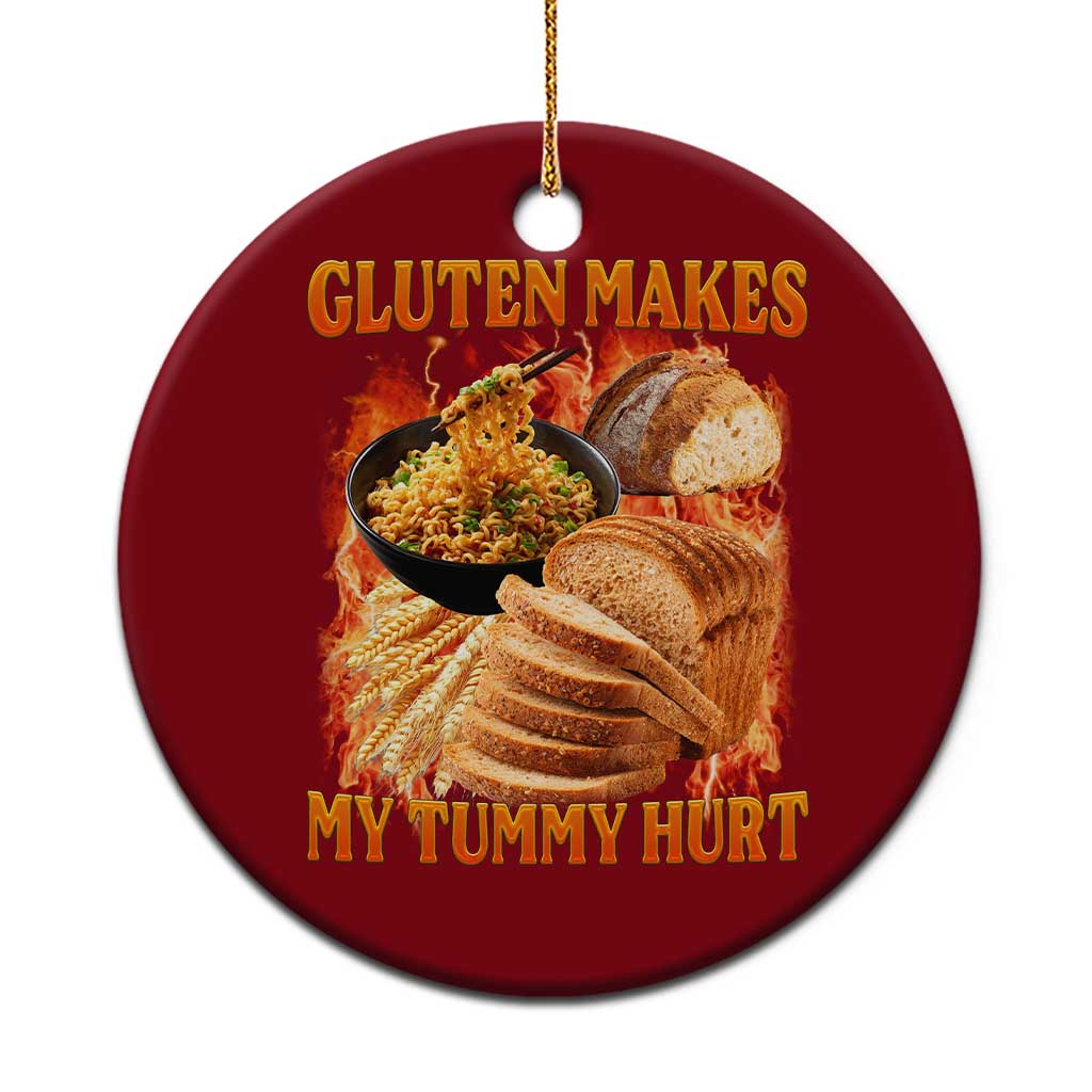 Funny Gluten Free Ceramic Ornament Gluten Makes My Tummy Hurt Vintage Bootleg Graphic