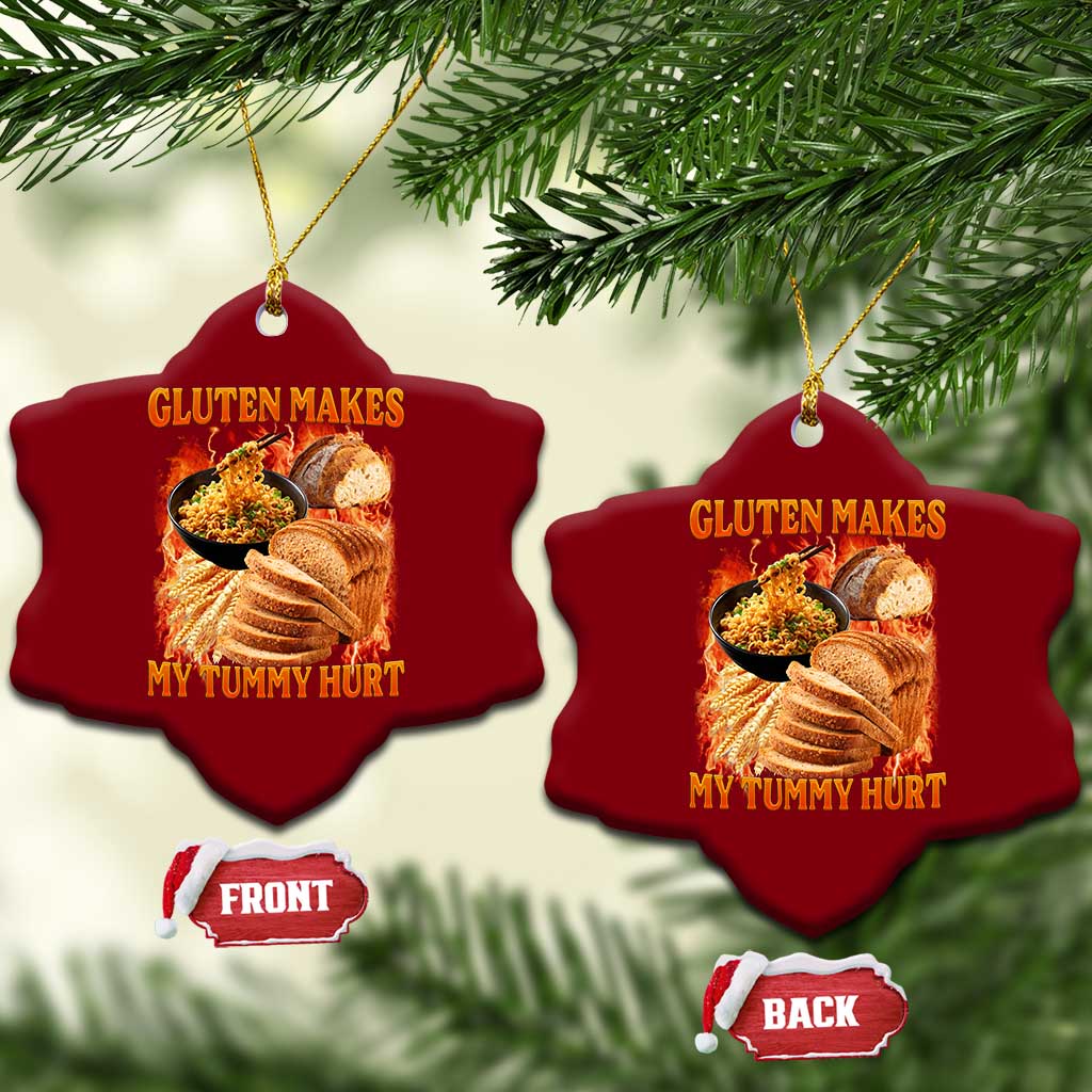 Funny Gluten Free Ceramic Ornament Gluten Makes My Tummy Hurt Vintage Bootleg Graphic