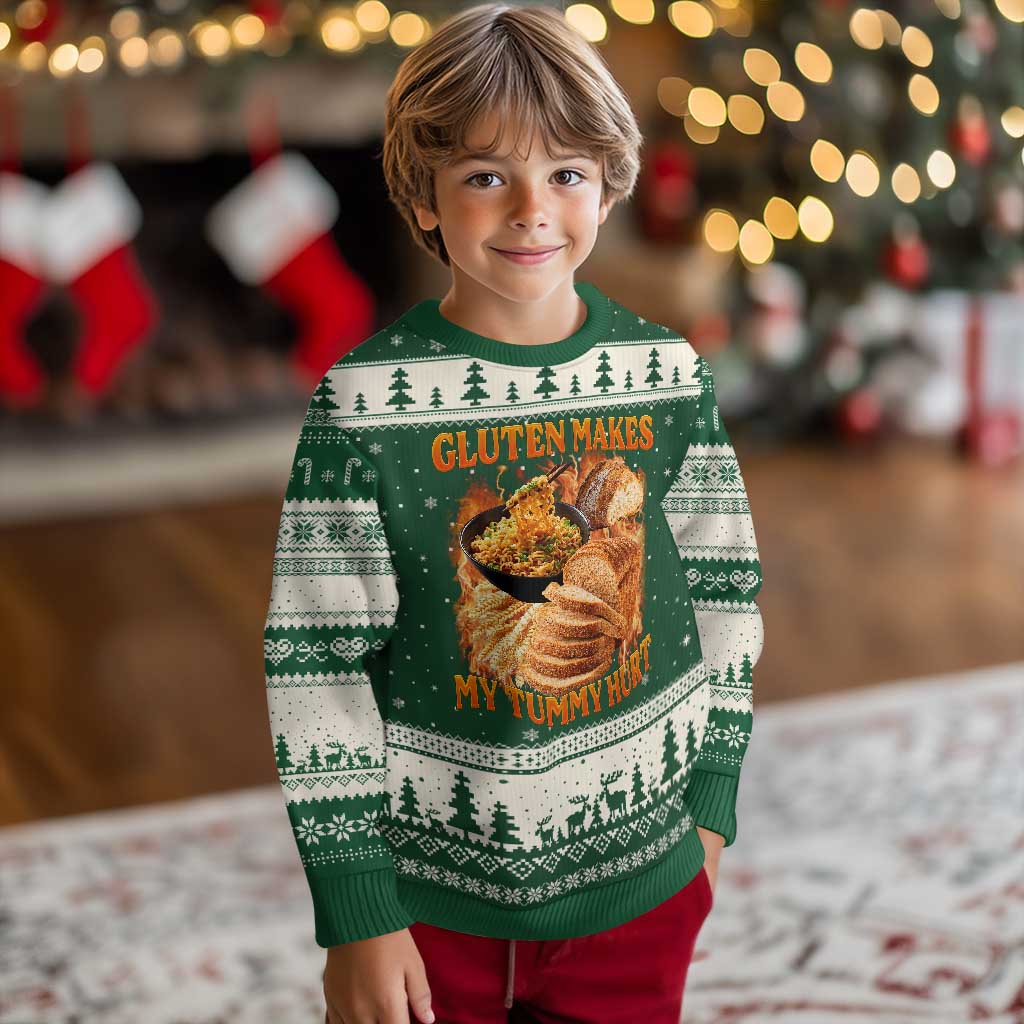 Funny Gluten Free Ugly Christmas Sweater Gluten Makes My Tummy Hurt Vintage Bootleg Graphic