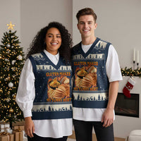 Funny Gluten Free V-Neck Knit Sweater Vest Gluten Makes My Tummy Hurt Vintage Bootleg Graphic