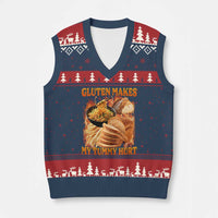 Funny Gluten Free V-Neck Knit Sweater Vest Gluten Makes My Tummy Hurt Vintage Bootleg Graphic