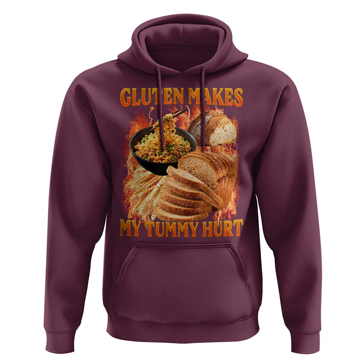 Funny Gluten Free Hoodie Gluten Makes My Tummy Hurt Vintage Bootleg Graphic