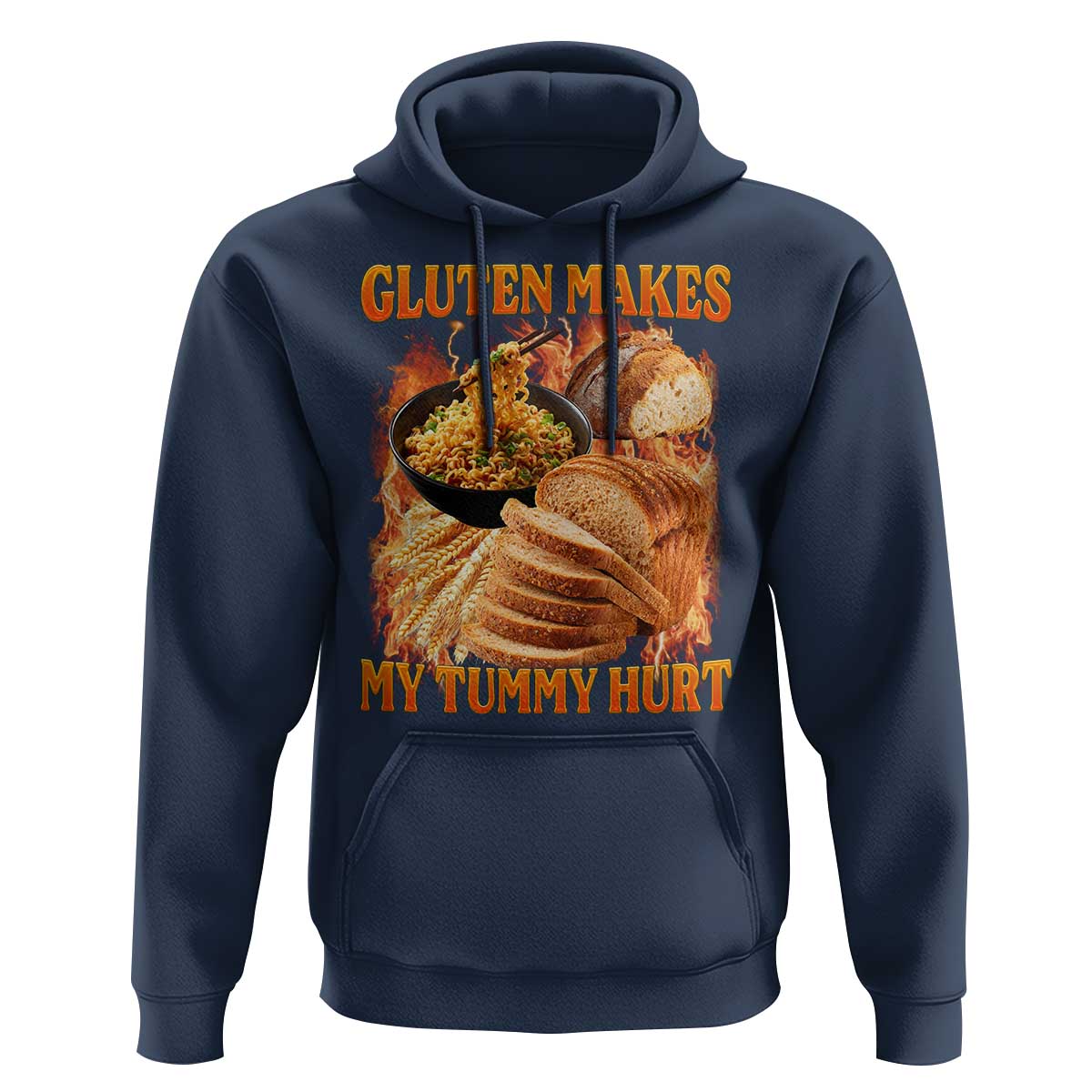 Funny Gluten Free Hoodie Gluten Makes My Tummy Hurt Vintage Bootleg Graphic