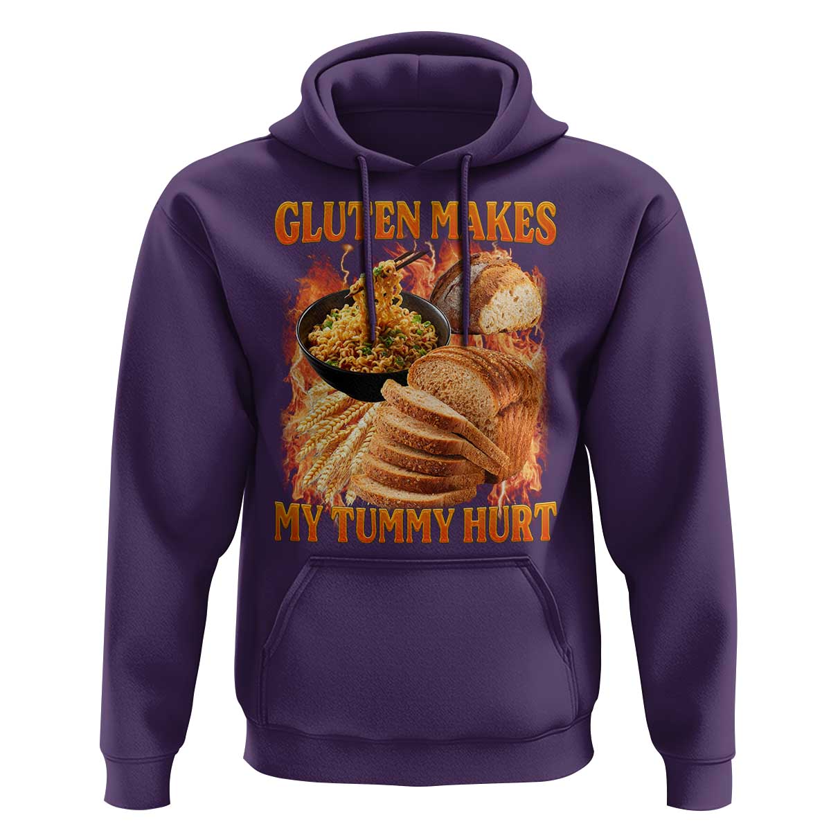 Funny Gluten Free Hoodie Gluten Makes My Tummy Hurt Vintage Bootleg Graphic