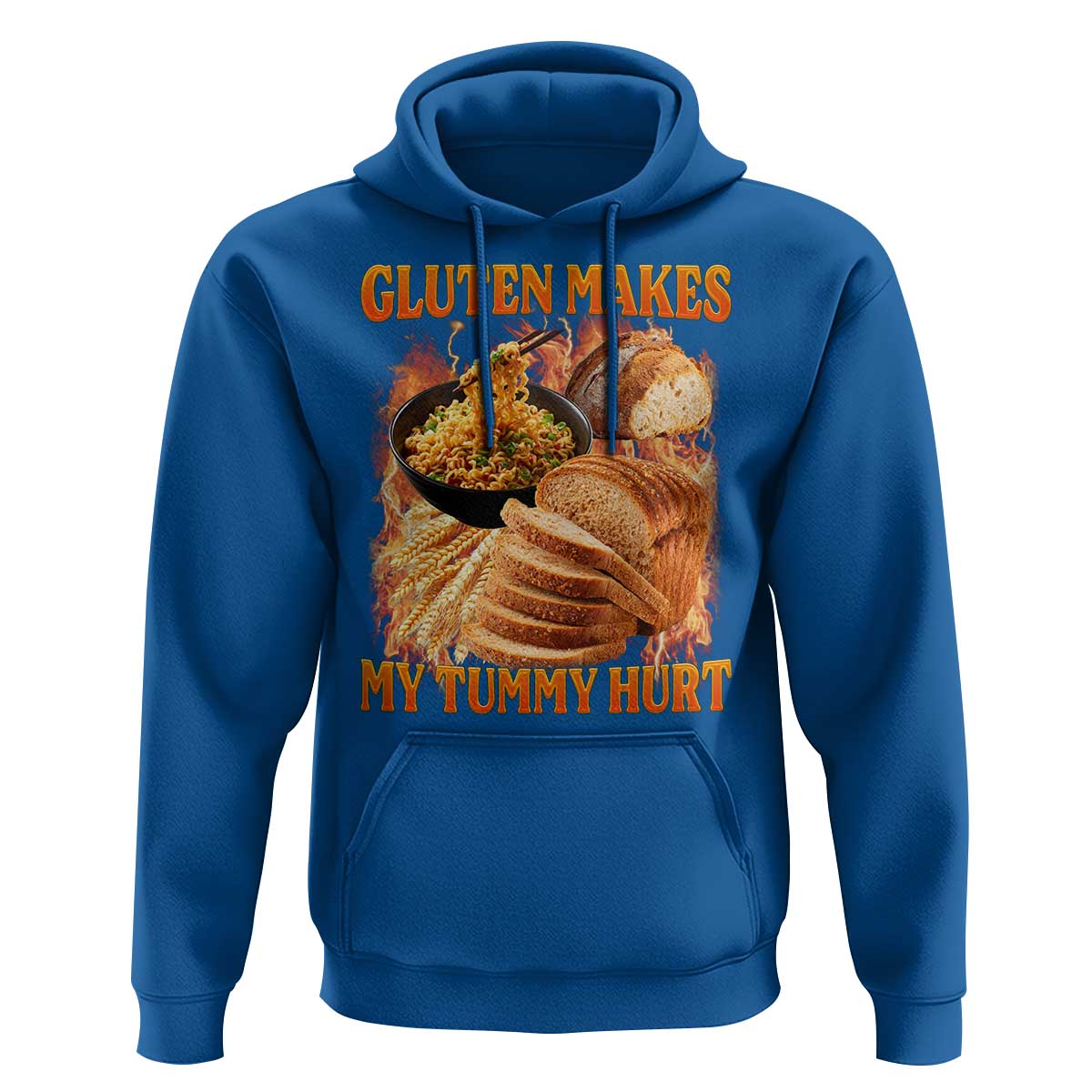 Funny Gluten Free Hoodie Gluten Makes My Tummy Hurt Vintage Bootleg Graphic