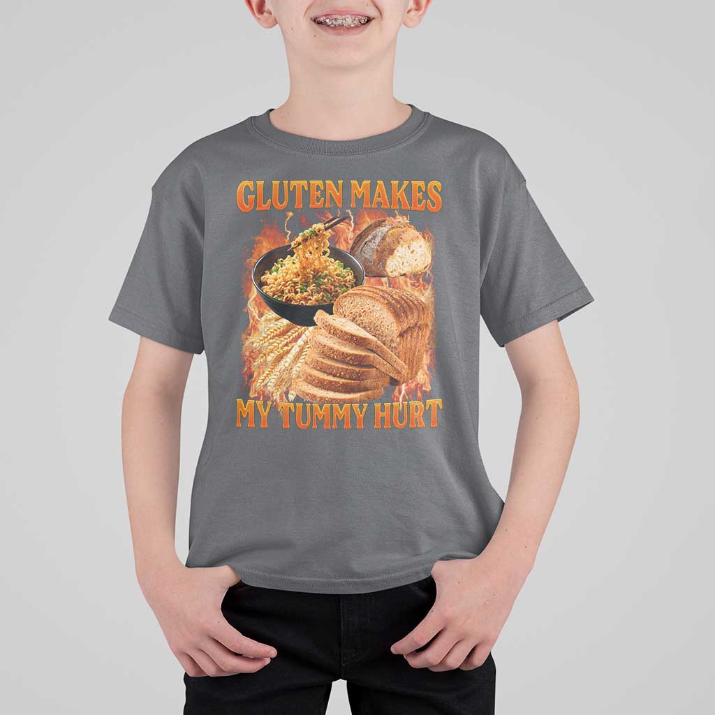 Funny Gluten Free T Shirt For Kid Gluten Makes My Tummy Hurt Vintage Bootleg Graphic