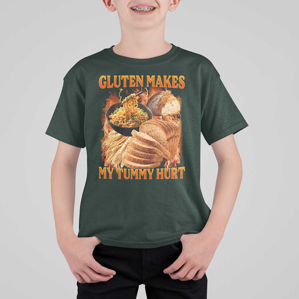 Funny Gluten Free T Shirt For Kid Gluten Makes My Tummy Hurt Vintage Bootleg Graphic