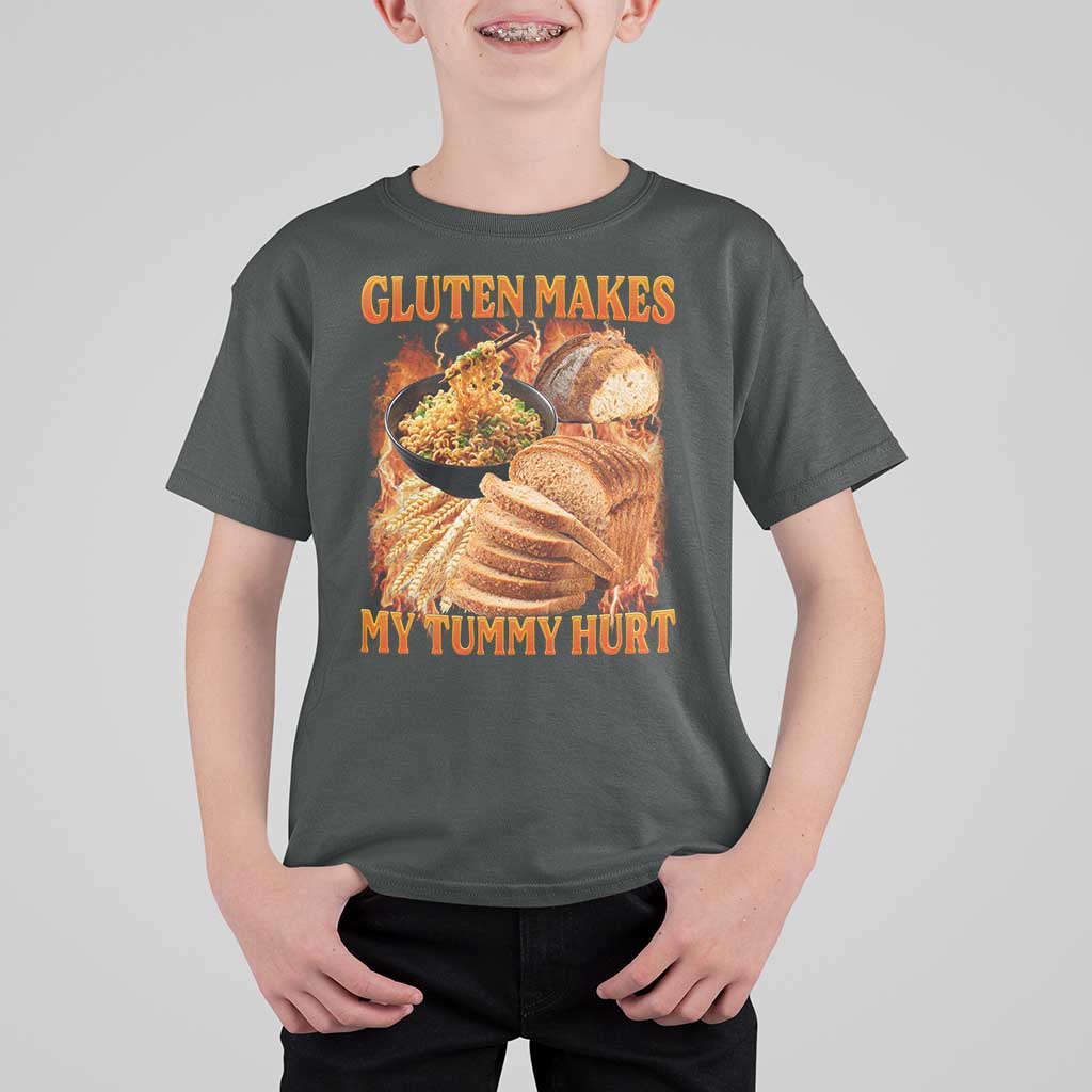 Funny Gluten Free T Shirt For Kid Gluten Makes My Tummy Hurt Vintage Bootleg Graphic