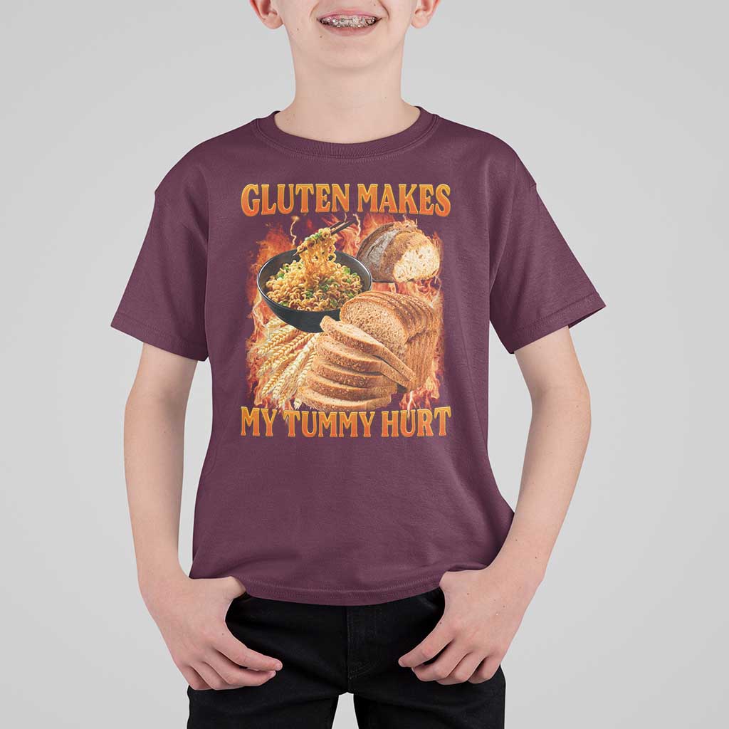 Funny Gluten Free T Shirt For Kid Gluten Makes My Tummy Hurt Vintage Bootleg Graphic