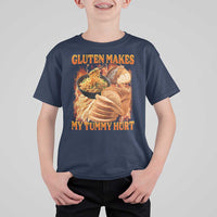 Funny Gluten Free T Shirt For Kid Gluten Makes My Tummy Hurt Vintage Bootleg Graphic