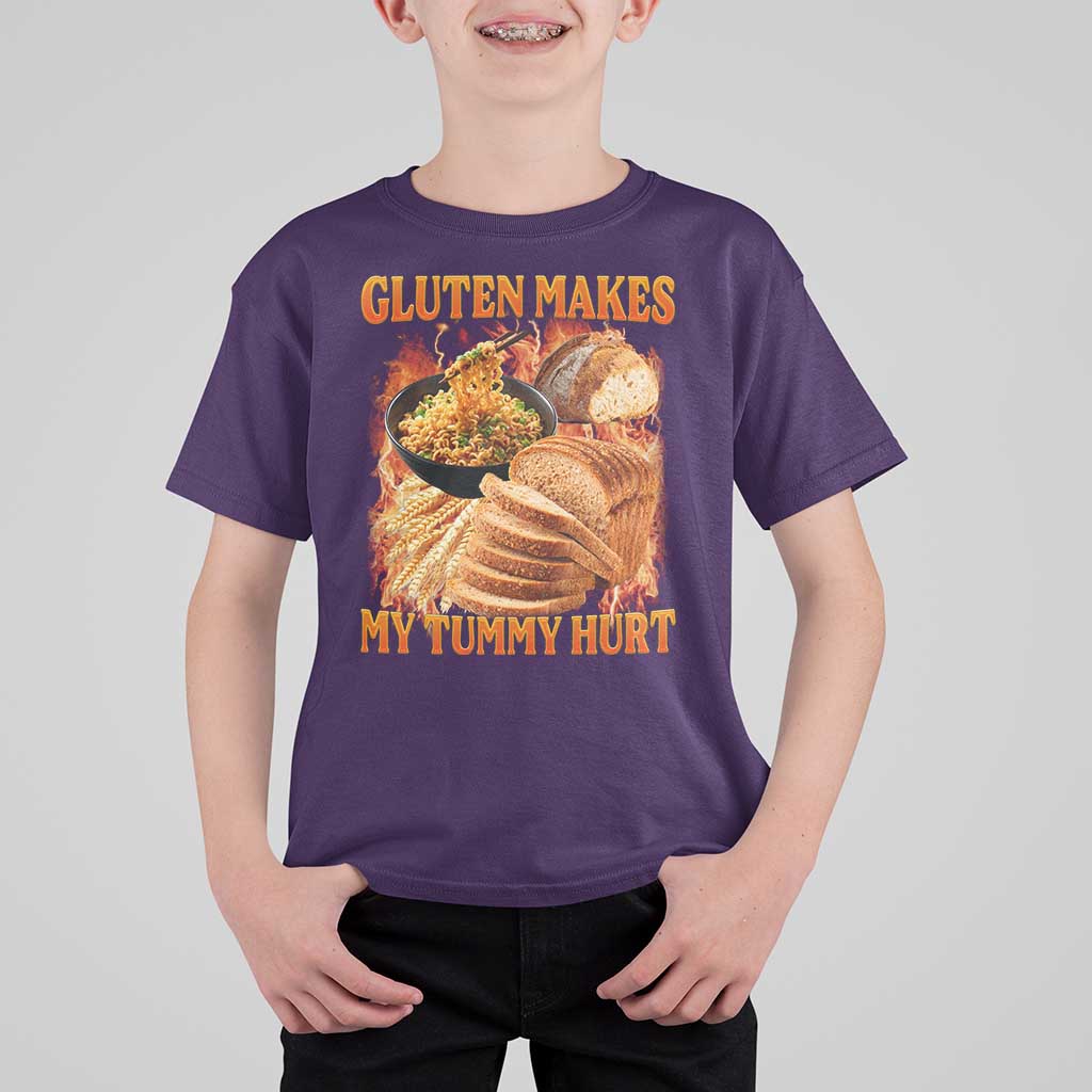 Funny Gluten Free T Shirt For Kid Gluten Makes My Tummy Hurt Vintage Bootleg Graphic
