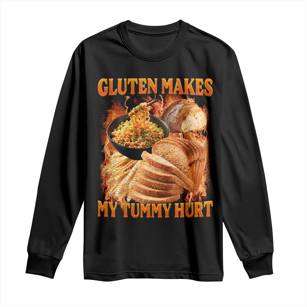 Funny Gluten Free Long Sleeve Shirt Gluten Makes My Tummy Hurt Vintage Bootleg Graphic
